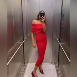 Zara Knit Off-Shoulder Red Dress